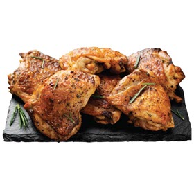 Bell & Evans Chicken Thighs shown roasted and served on a plate, ready to be enjoyed.