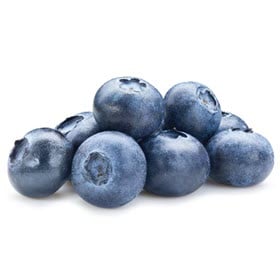 A pile of blueberries from Dierbergs on a white background.