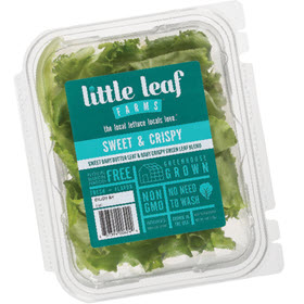 A package of Little Leaf Farms Lettuce on a white background.