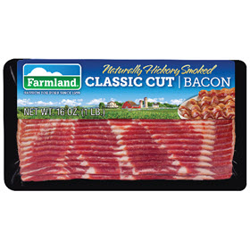 A package of Farmland Bacon on a white background.