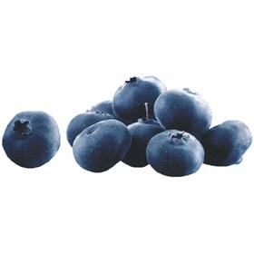 A pile of Driscoll's Blueberries from Dierbergs on a white background.