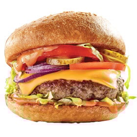 A cheeseburger with all the fixings made with Butcher Shop 93% Extra Lean Ground Beef from Dierbergs.