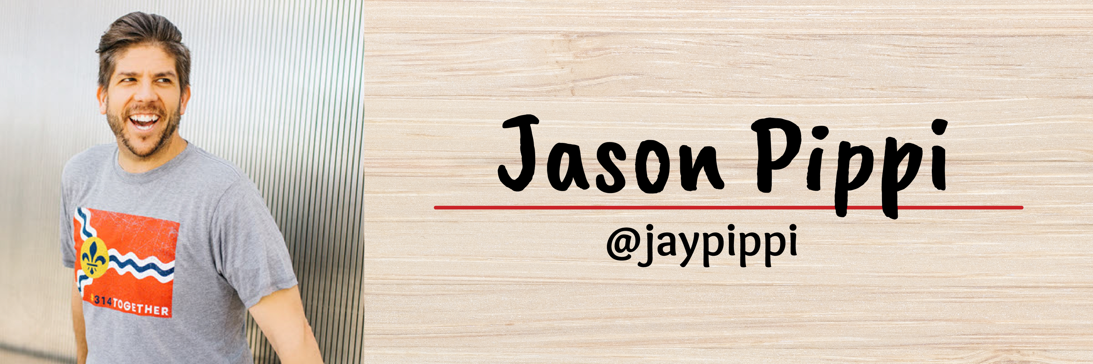 A photo of Jason Pippi, a man with graying hair and beard, laughing as he looks to his right while leaning against a railing.